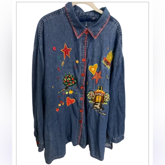 CST Blues Denim Button Down Embroidered Shirt School Designs 100% Cotton 3X - Picture 1 of 5